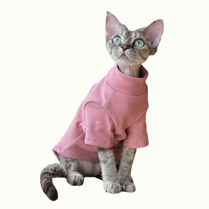 Cotton Fleece High Neck Pink Cat Sweater | CityBear