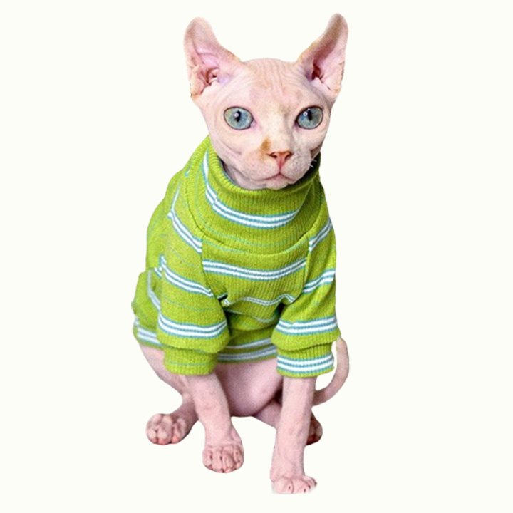 Hypoallergenic Cotton Highneck Stripes Sphynx Sweater XS