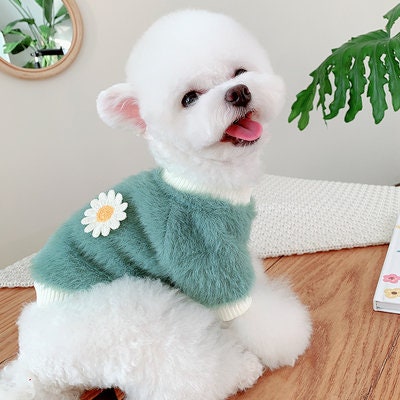 Mock Neck Fluffy Daisy Pet Sweater