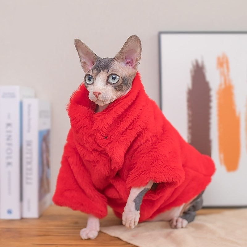 Sphynx Cat Faux Fur Coat Extra Warm Sphynx Jackets In Red Color