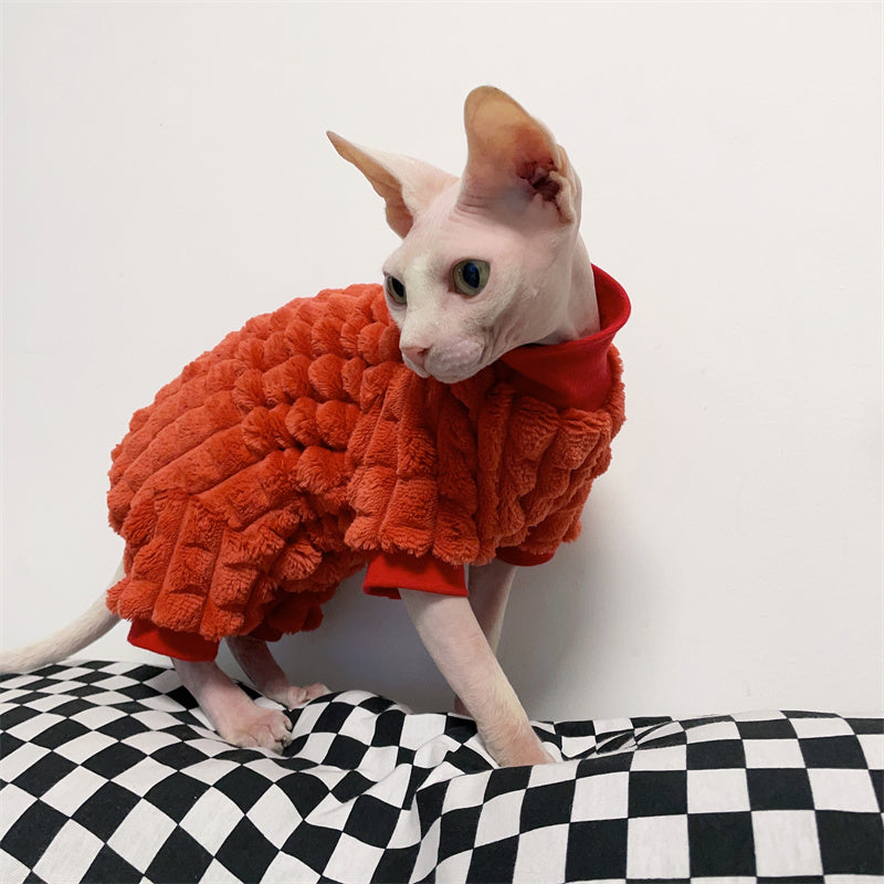 Sphynx Cat Clothes Square Puffer Fleece Sweater	In Red Color