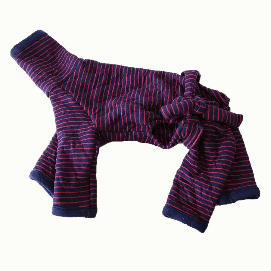 Mono elegante de rayas para perro de cuatro patas con lazo