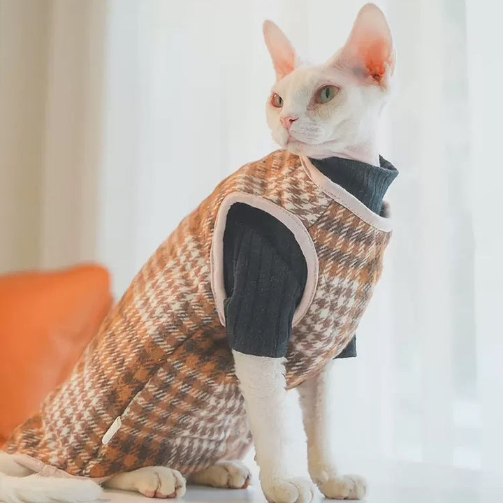 Plaid Side Button Vest Sphynx Cat Jacket