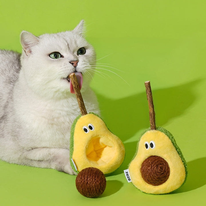 Avocado-shaped plush cat toy with sisal rope ball for active play 