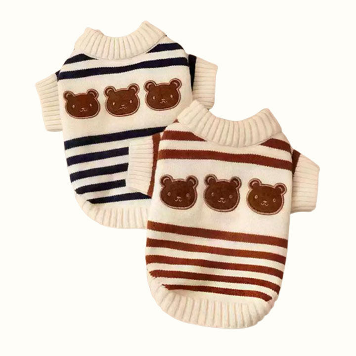 Cute Bear Striped Extra Warm Pet Sweater