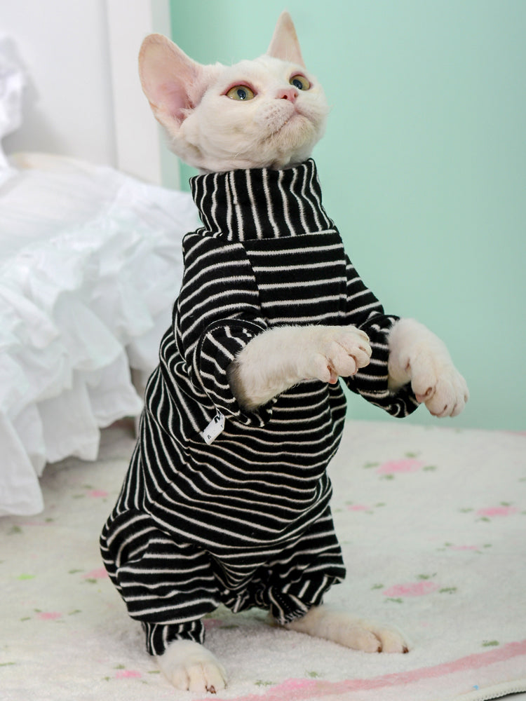 Velvet Striped Sphynx Cat Onesies Pajamas