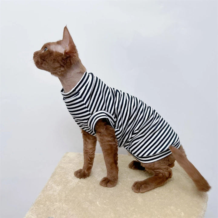 Classic Stripe Sleeveless Sphynx Cat Tee Shirt