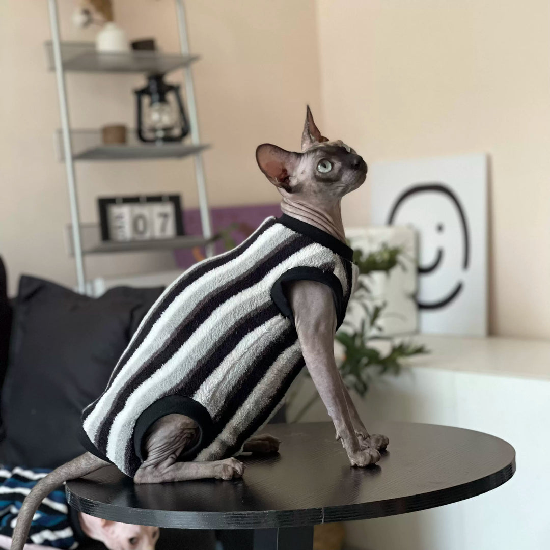 Vertical Striped Flannel Sphynx Cat Onesies and Sweaters