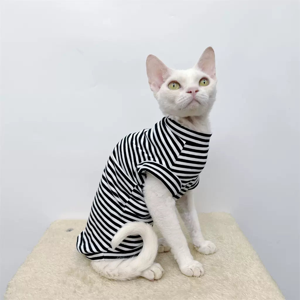 Classic Stripe Sleeveless Sphynx Cat Tee Shirt