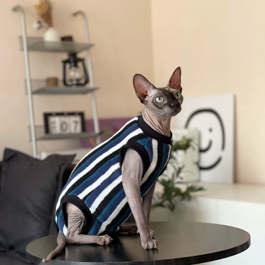 Vertical Striped Flannel Sphynx Cat Onesies and Sweaters