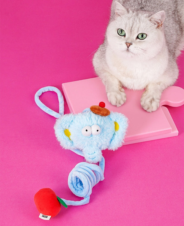 Hanging elephant cat toy with suction cup for active cats