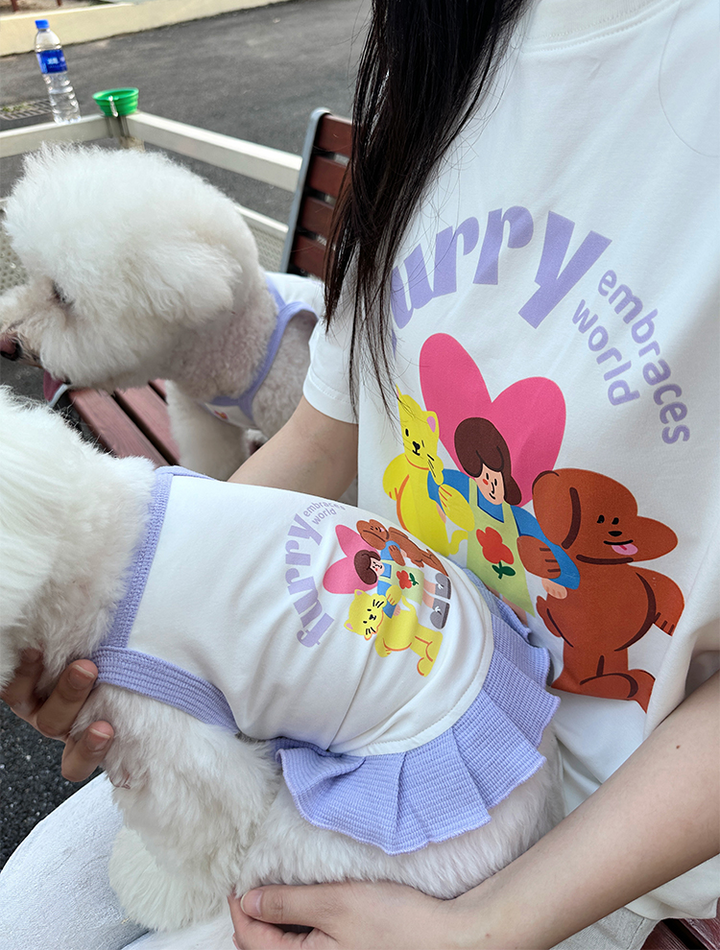 Furry Embraces World White Cat & Dog Human Matching Tee Shirts