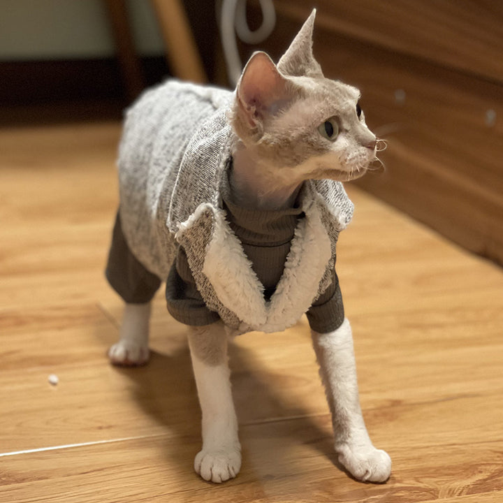 Lambswool Lining Sleeveless Sphynx Cat Jacket