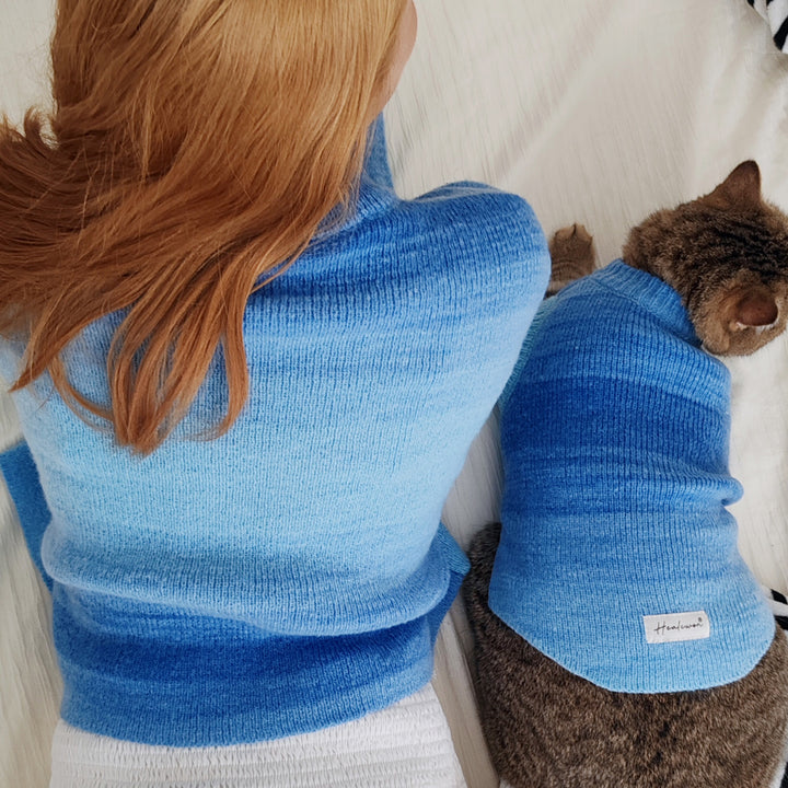 Ocean Blue Cat Human Matching Cardigan