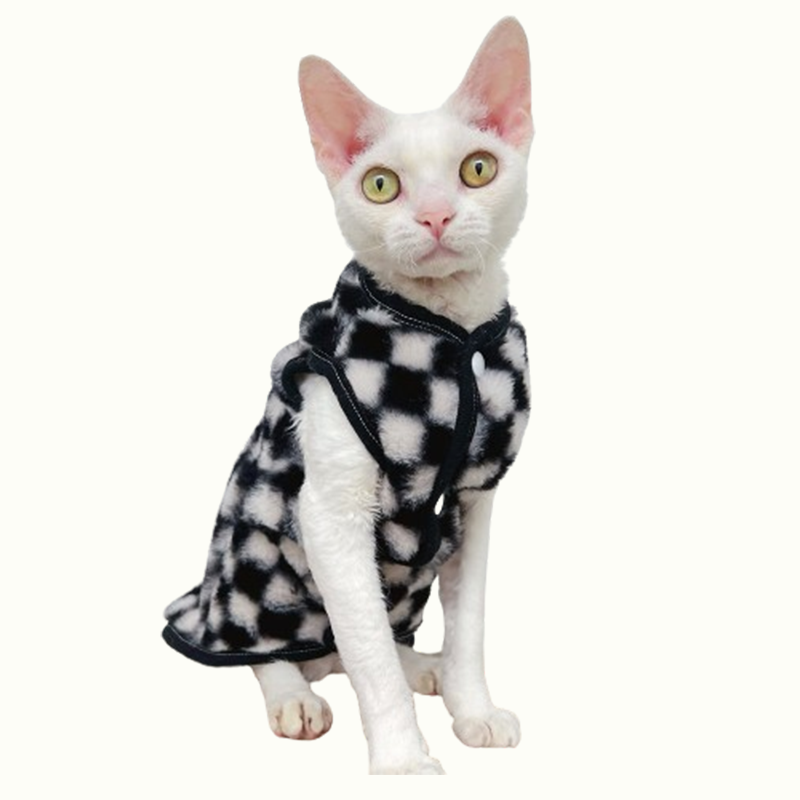 Checker Fleece Sphynx Cat Clothes