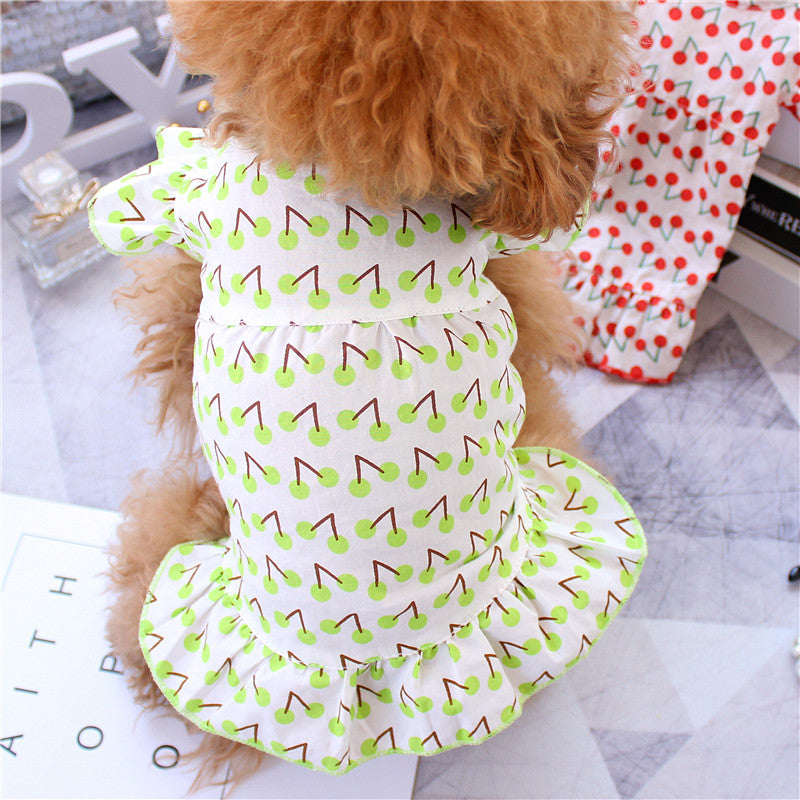 pet cherry dress dog clothes in green color