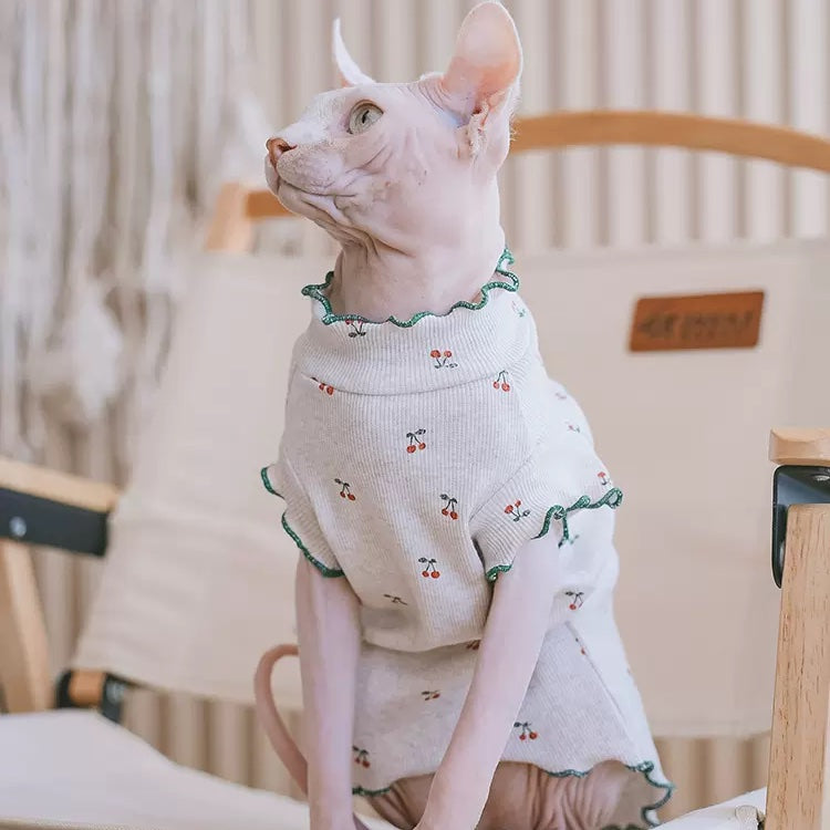 Cherry Ruffle Sphynx Cat Top