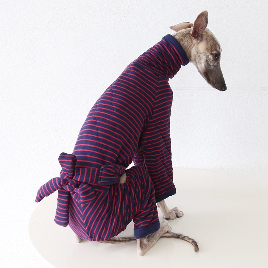 Chic Striped Four-Legged Dog Jumpsuit With Bow