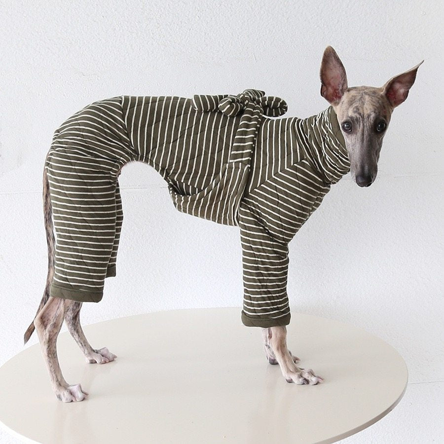 Chic Striped Four-Legged Dog Jumpsuit With Bow