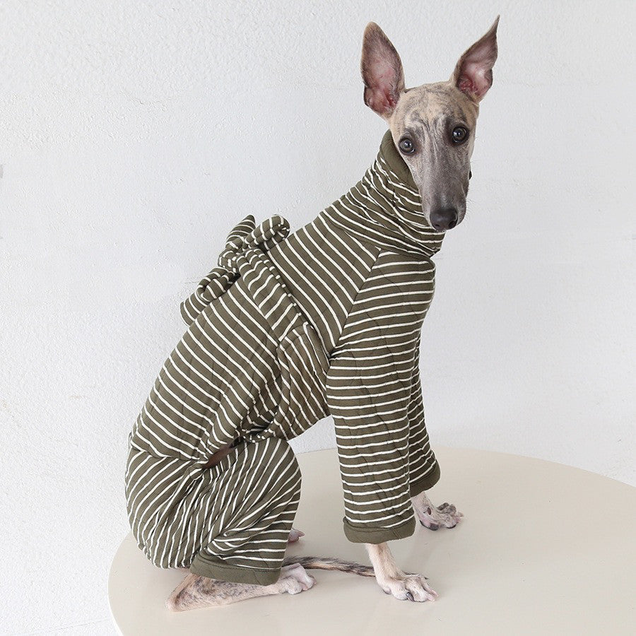 Chic Striped Four-Legged Dog Jumpsuit With Bow