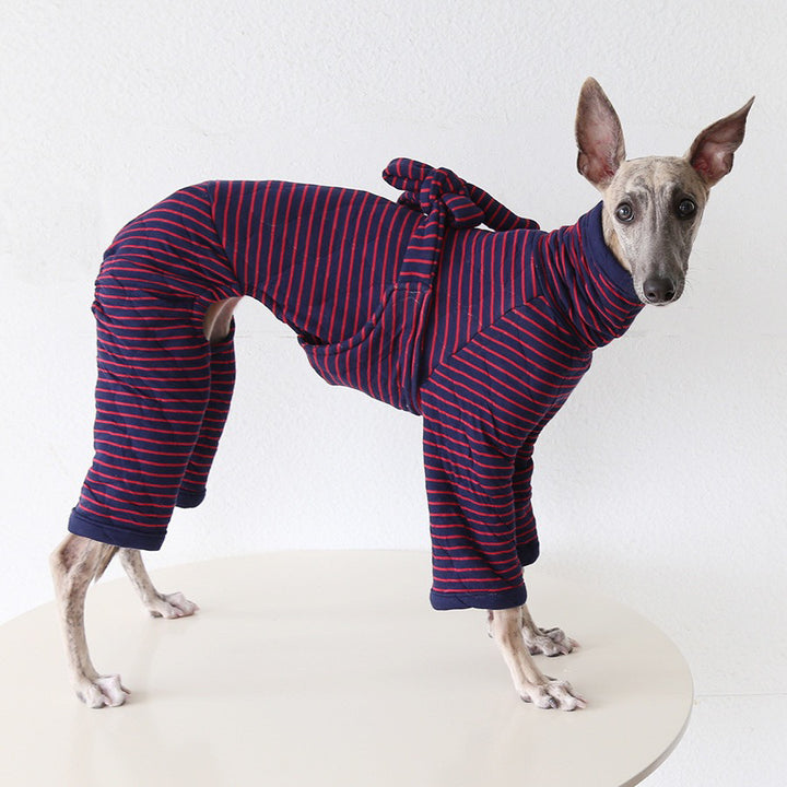 Chic Striped Four-Legged Dog Jumpsuit With Bow