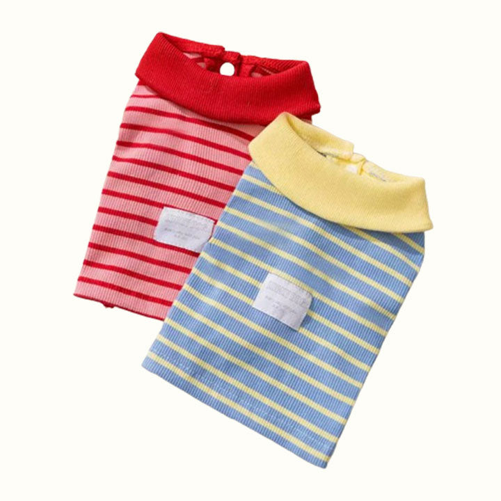 Lapel Collar Striped T Shirt Pet Clothes