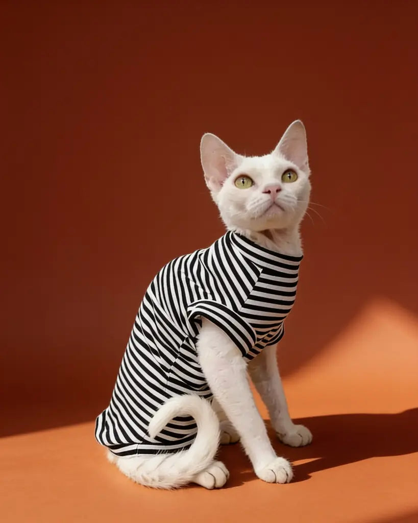 Classic Stripe Sleeveless Sphynx Cat Tee Shirt CityBear