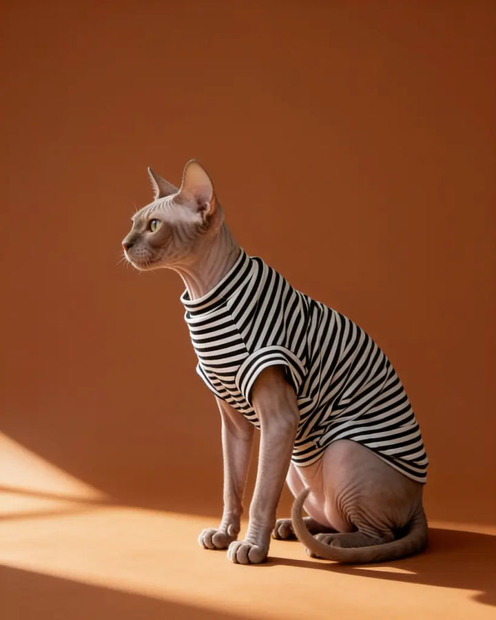 Classic Stripe Sleeveless Sphynx Cat Tee Shirt CityBear