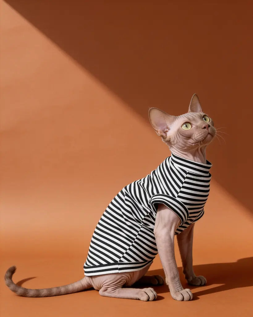 Classic Stripe Sleeveless Sphynx Cat Tee Shirt CityBear