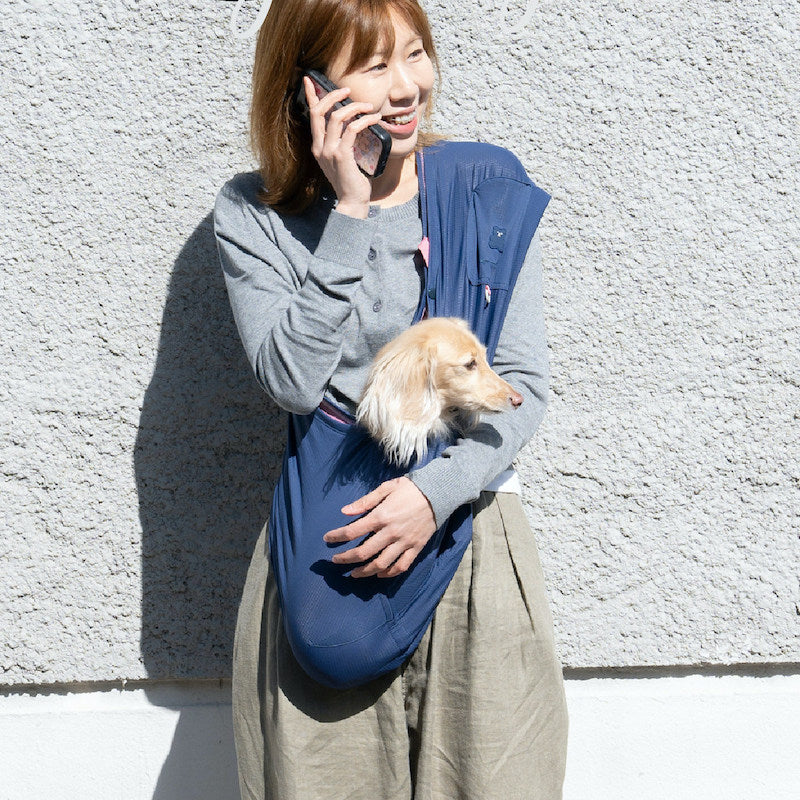 Cooling Ice Silk Crossbody Pet Sling Bag in Navy