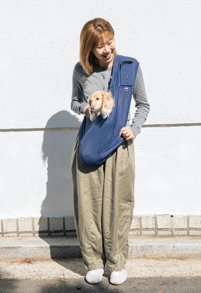 Cooling Ice Silk Crossbody Pet Sling Bag in Navy