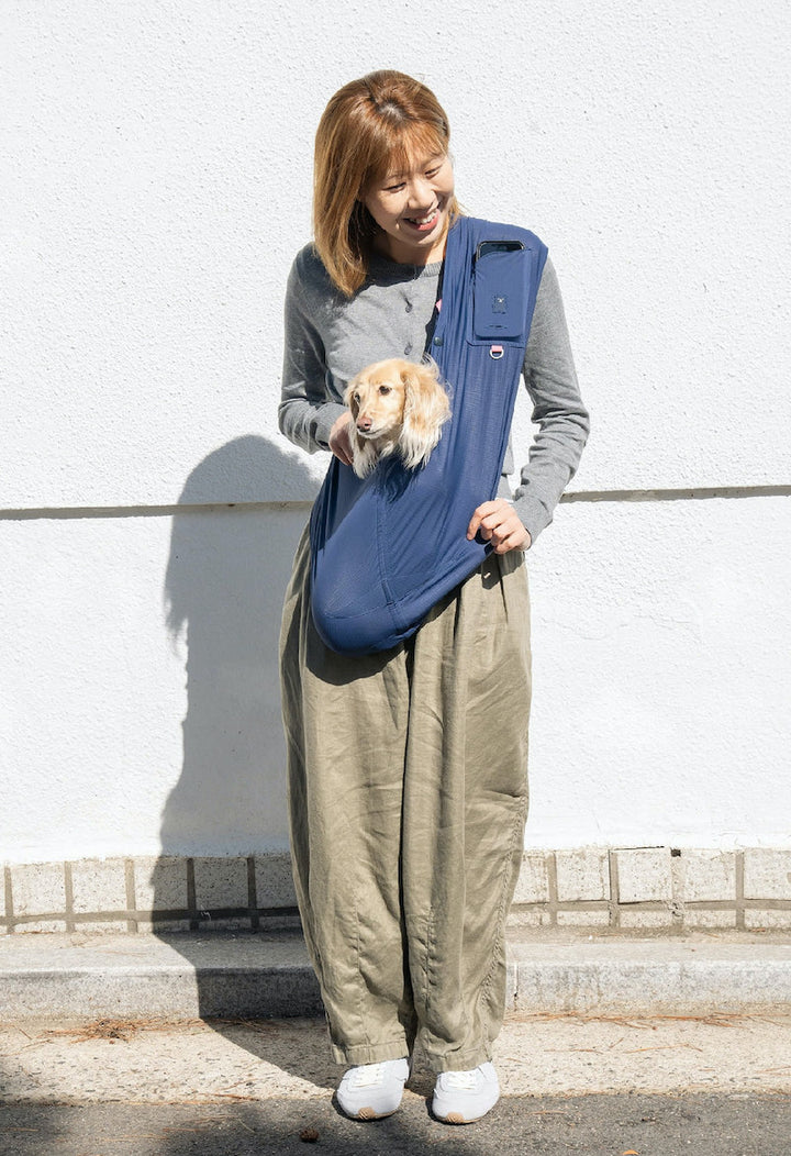 Cooling Ice Silk Crossbody Pet Sling Bag in Navy