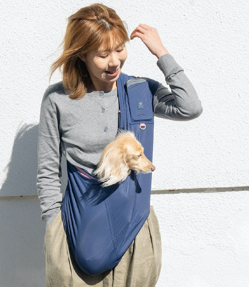Cooling Ice Silk Crossbody Pet Sling Bag in Navy