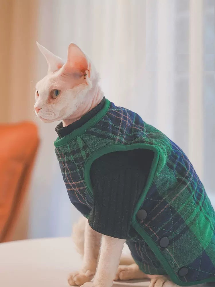 Plaid Side Button Vest Sphynx Cat Jacket