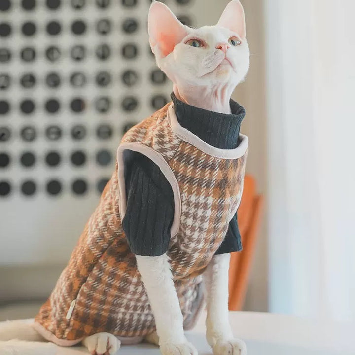 Plaid Side Button Vest Sphynx Cat Jacket