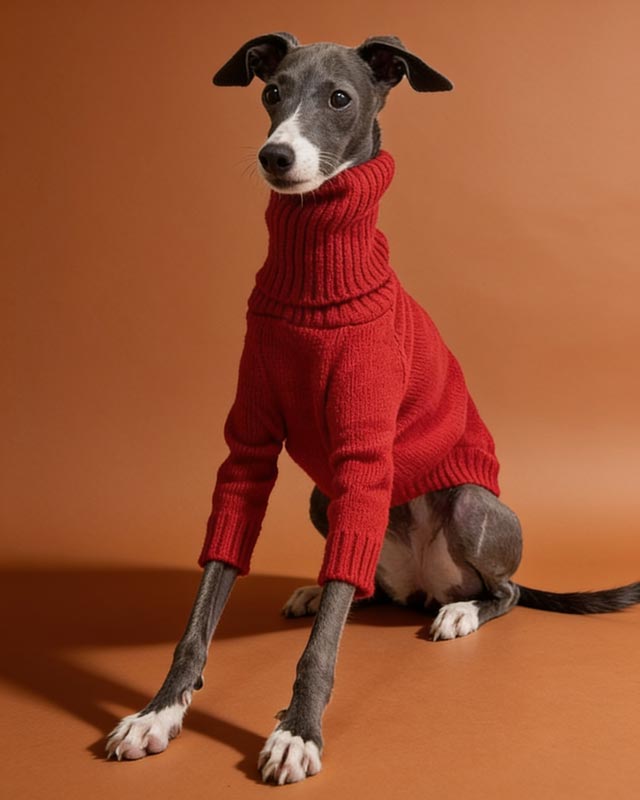 Chic Red Turtleneck Knitted Sweater for Italian Greyhound and Whippet CityBear