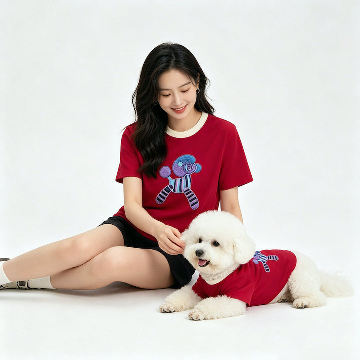 Crimson Balloon Pup Matching Pet and Owner Tee Shirt