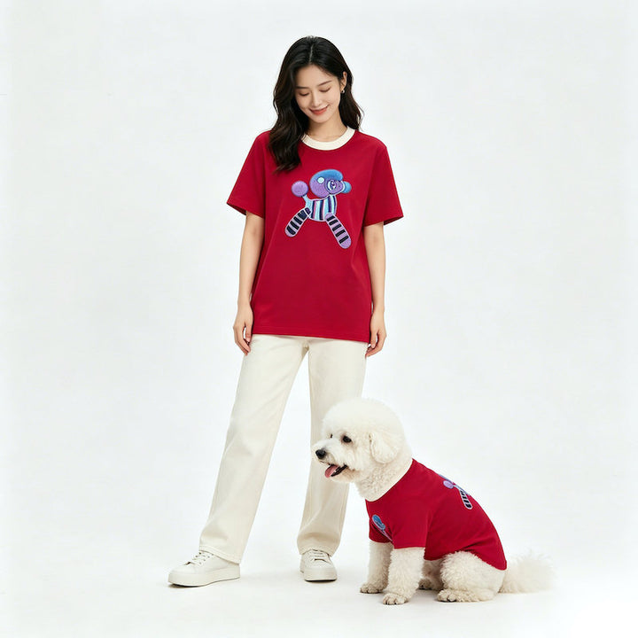 Crimson Balloon Pup Matching Pet and Owner Tee Shirt