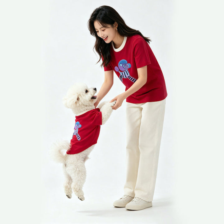 Crimson Balloon Pup Matching Pet and Owner Tee Shirt
