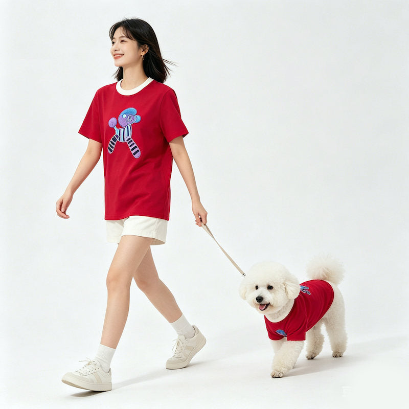 Crimson Balloon Pup Matching Pet and Owner Tee Shirt
