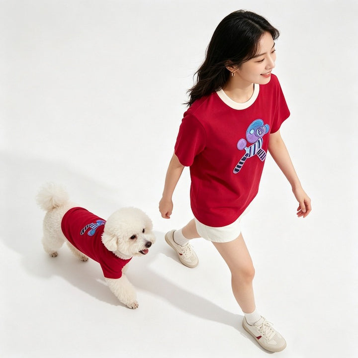 Crimson Balloon Pup Matching Pet and Owner Tee Shirt