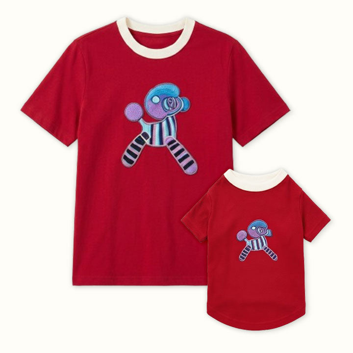 Crimson Balloon Pup Matching Pet and Owner Tee Shirt