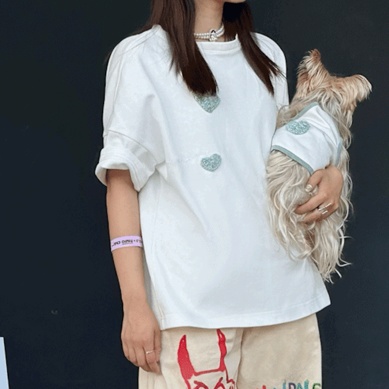 Crochet Heart Pet and Owner Matching Tee Shirts