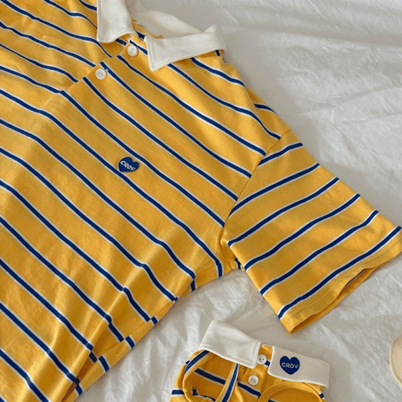 Croy Heart Striped Pet and Owner Matching Polo Tee