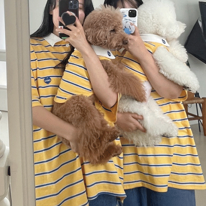 Croy Heart Striped Pet and Owner Matching Polo Tee