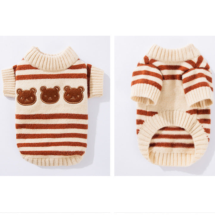 Cute Bear Striped Extra Warm Pet Sweater