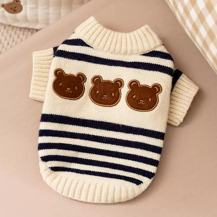 Cute Bear Striped Extra Warm Pet Sweater