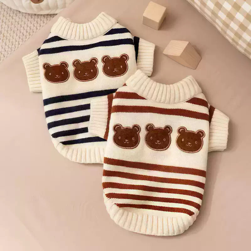 Cute Bear Striped Extra Warm Pet Sweater