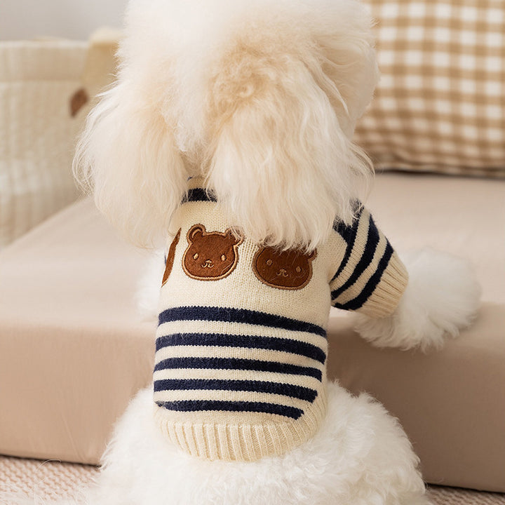 Cute Bear Striped Extra Warm Pet Sweater