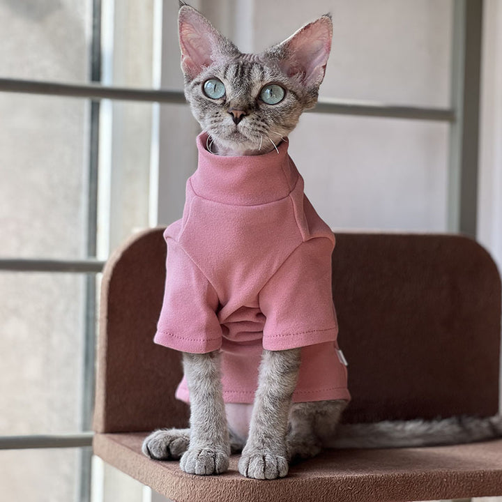 Fleece High Neck Pink Cat Sweater